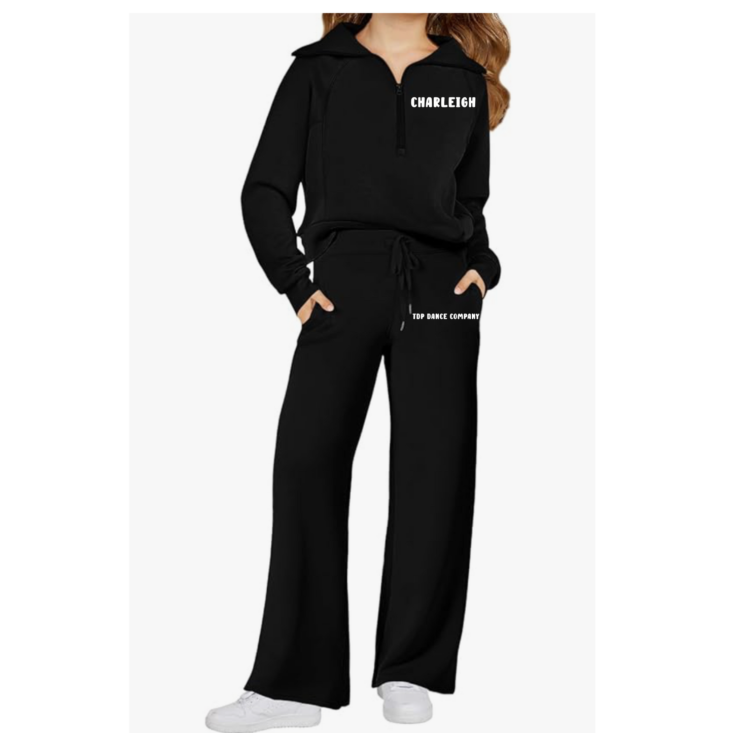 Youth Sweatset wide leg with 1/4 zip TDP logo w/name