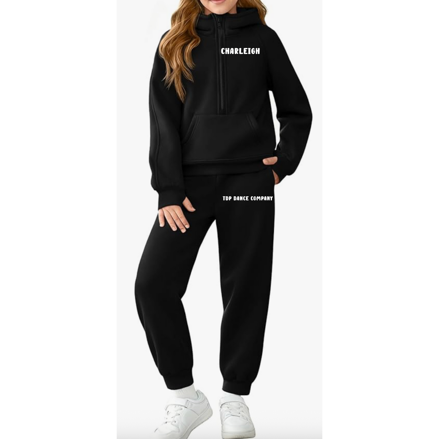 Youth Sweatset with joggers and half zip hoodie TDP logo w/name